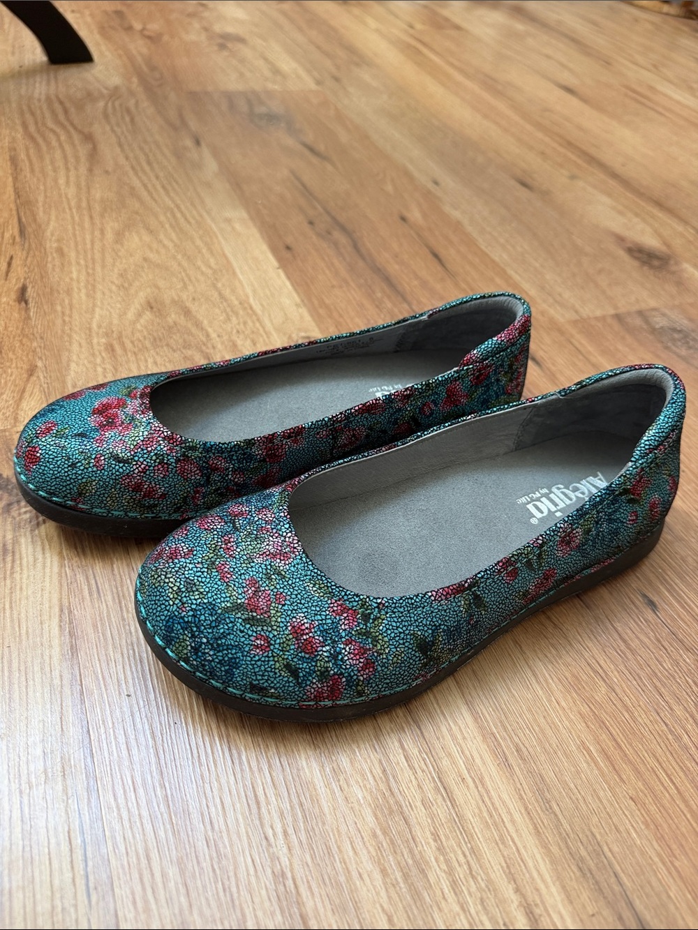 Alegria Teal Floral Ballet Flats - Picture 3 of 5